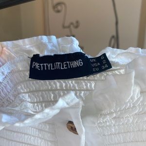 white shirring button detail bardot bodycon dress